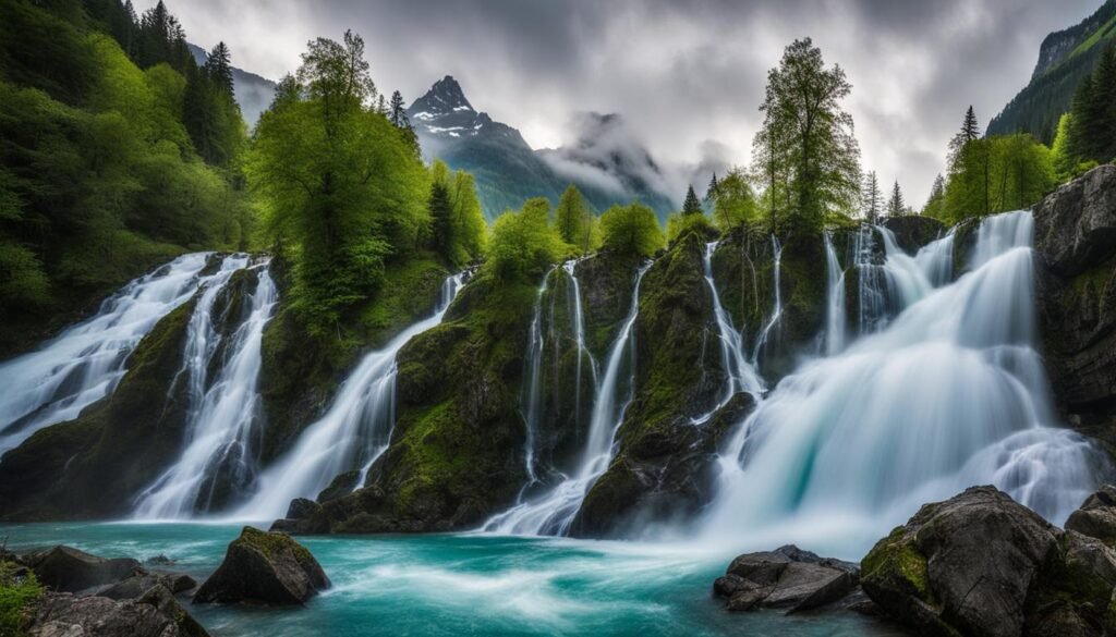 Cascading Waterfalls Swiss Nature Alps